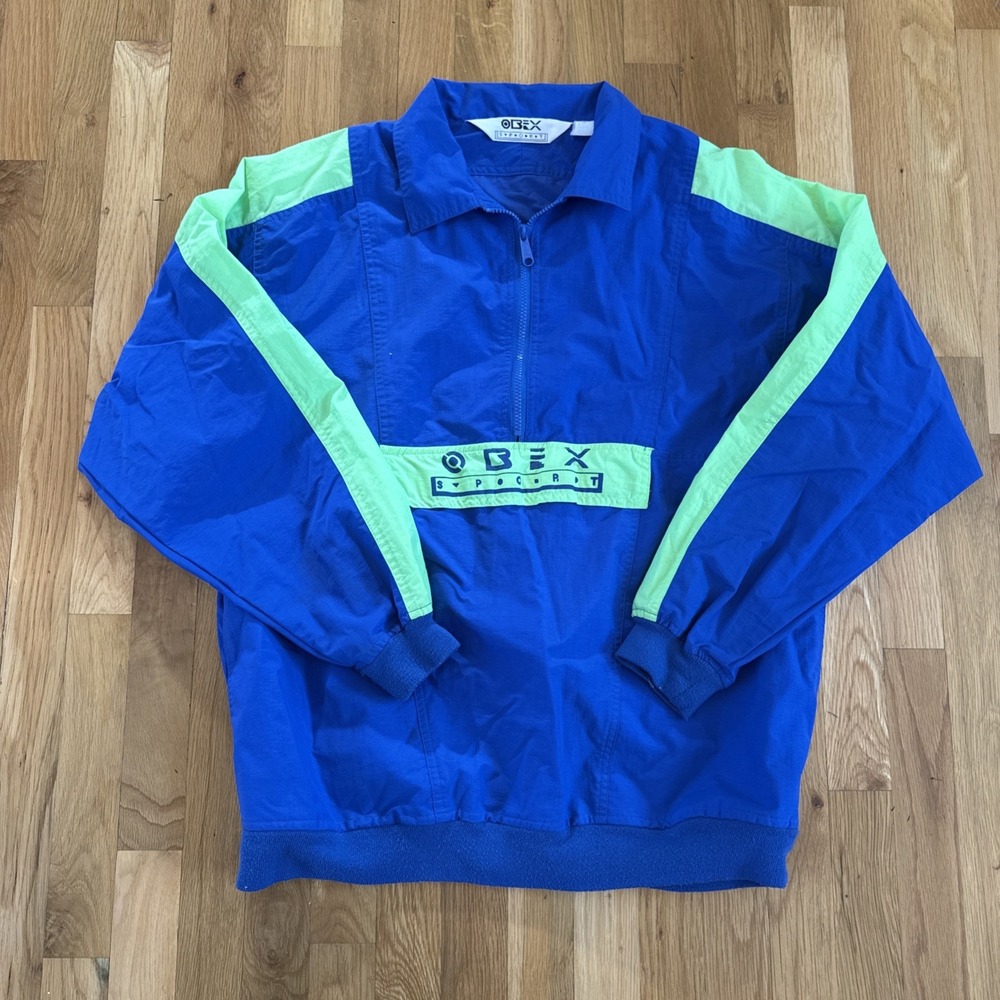 Vintage 90s OBEX Sport Windbreaker Jacket Blue/Green Size Med, Perfect Cond.